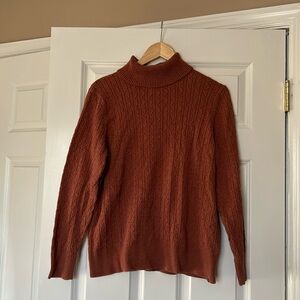 Sonoma (1X) 100% cotton burnt orange thin-knit braided turtleneck sweater